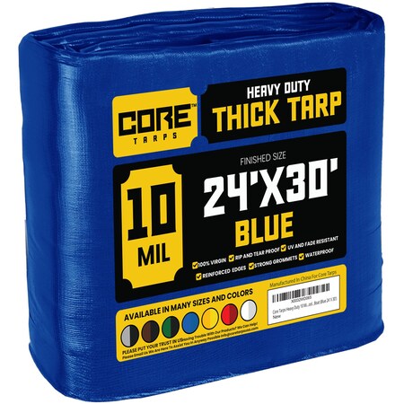 Heavy Duty Tarp, 30 ft x 0.5 mm H x 24 ft W, 10 Mil, Blue, Polyethylene